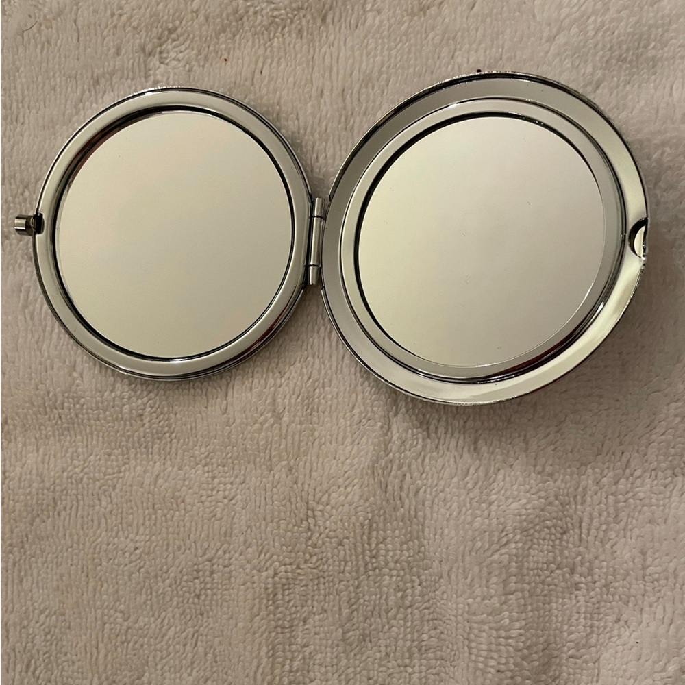 Beautiful Silver Double Mirror Compact, Rhineston… - image 3